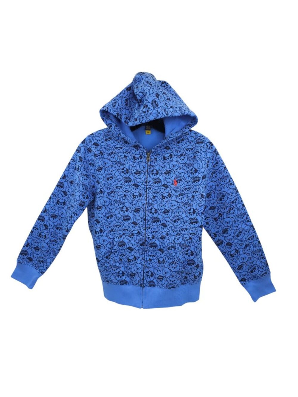 Polo Ralph Lauren Zip Hoodie Youth M 10-12 Blue All Over Print Bear Sweatshirt